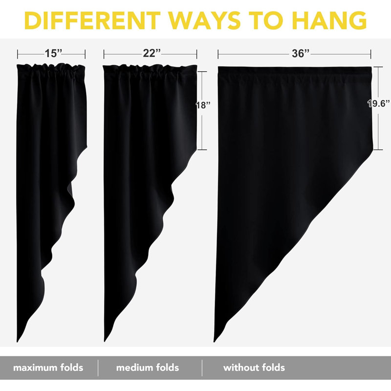 Swag Valances for Windows, Thermal-Insulated Rod Pocket Kitchen Curtains, 2 Panels, Black, 72" W x 63" L