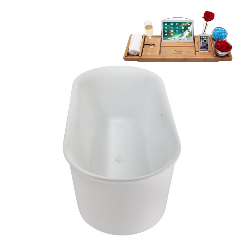 Baignoire autoportante 59 "avec drain interne Streamline, Blanc lustré