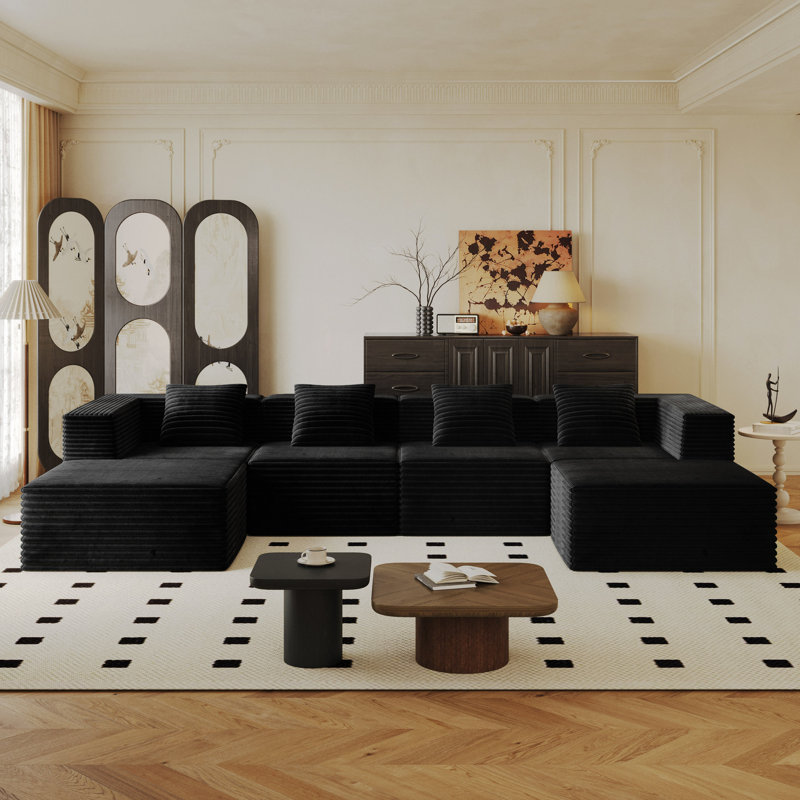 Canapé modulaire modulaire pour salon avec siège profond, canapé à compression, mousse à mémoire de forme haute densité, canapé rembourré désossé, sans assemblage (siège 4 * et repose-pieds 2 *)