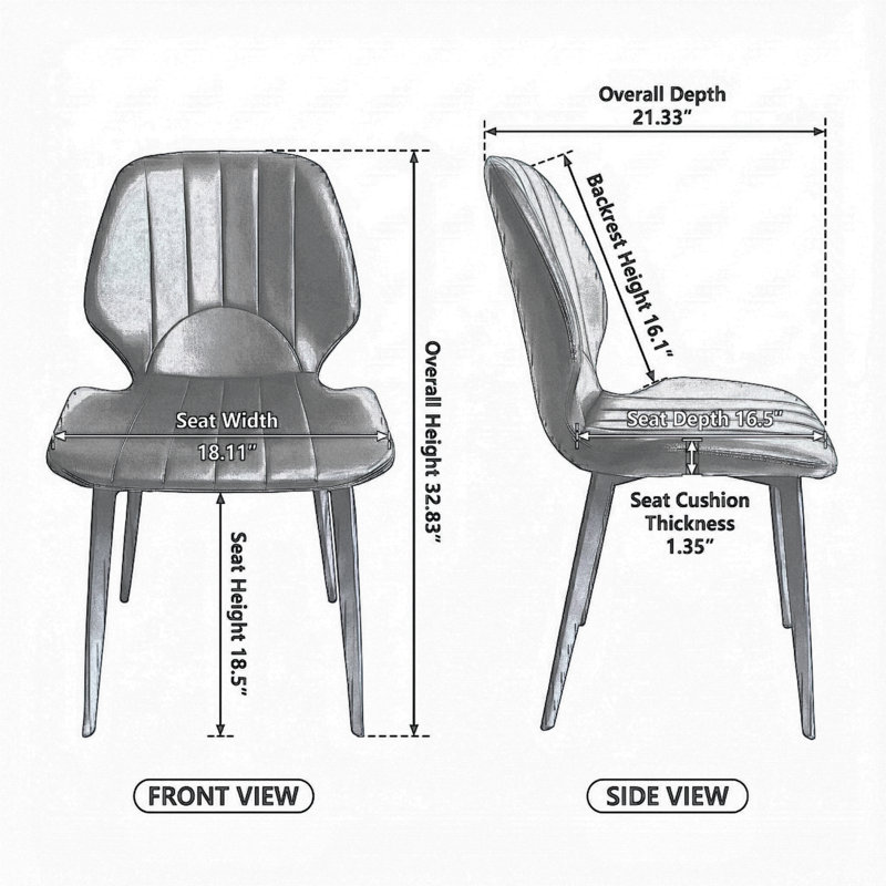 Ensemble de chaises de salle à manger modernes en similicuir de 18,5 po de hauteur - chaises d'appoint rembourrées style Mid-Century avec piqûres, pieds en métal noir mat et beige incurvé ergonomique (ensemble de 4)