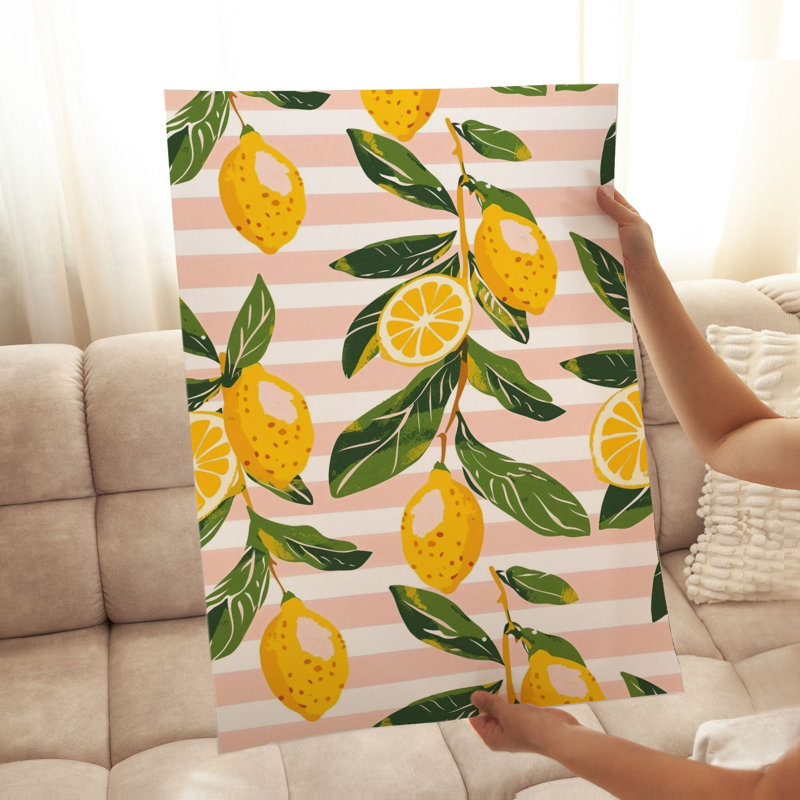 «Food and Kitchen Lemons & Stripes IV», reproduction d'art moderne sans cadre, H 16 po x l 12 po