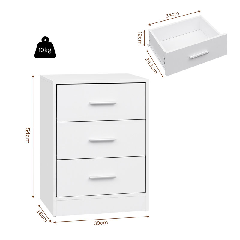 39cm W Manufactured Wood Bedside Table, White