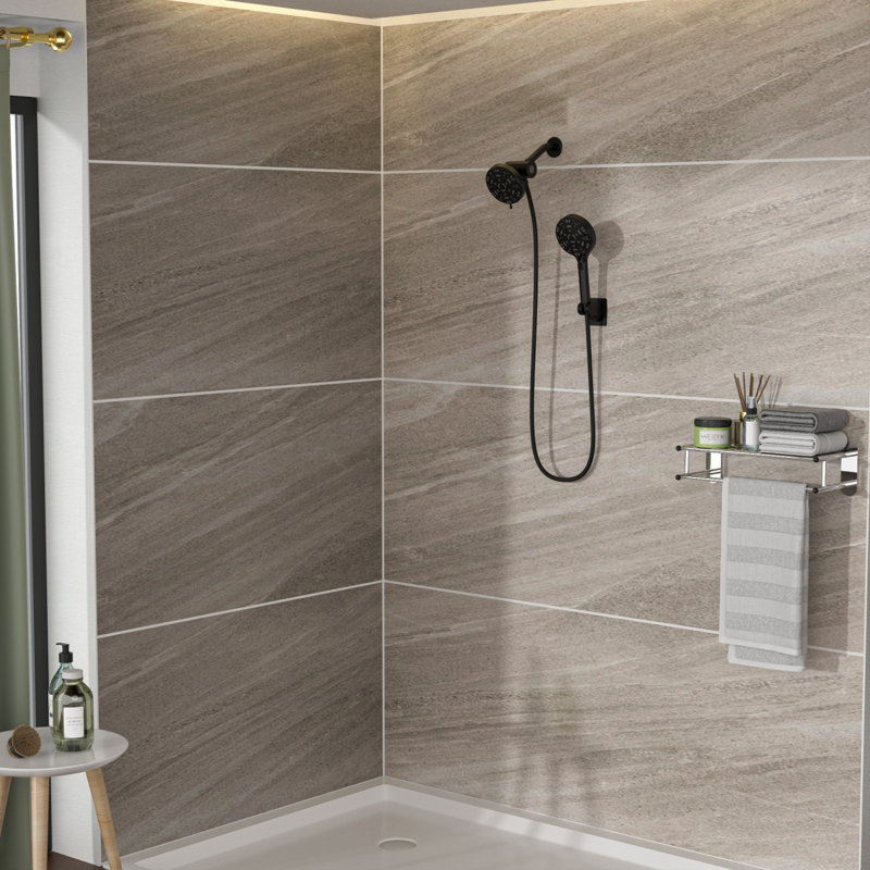 Multi Function Dual Shower Head - Shower System With 4.7" Rain Showerhead, 8-Function Hand Shower, Matte Black