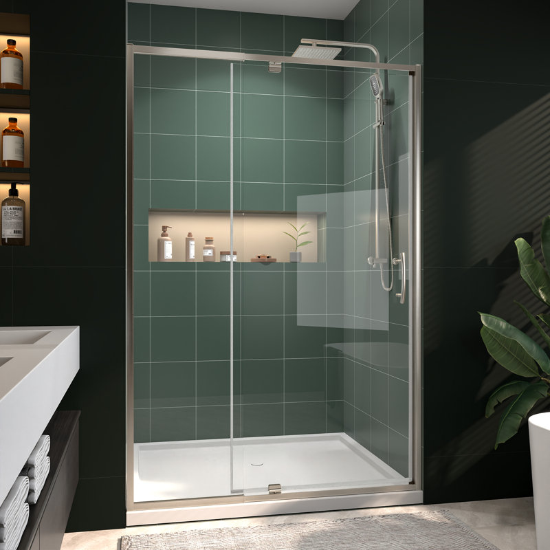Porte de douche coulissante simple demi-cadre l 44 "- H 48" x H 71 ", Nickel brossé