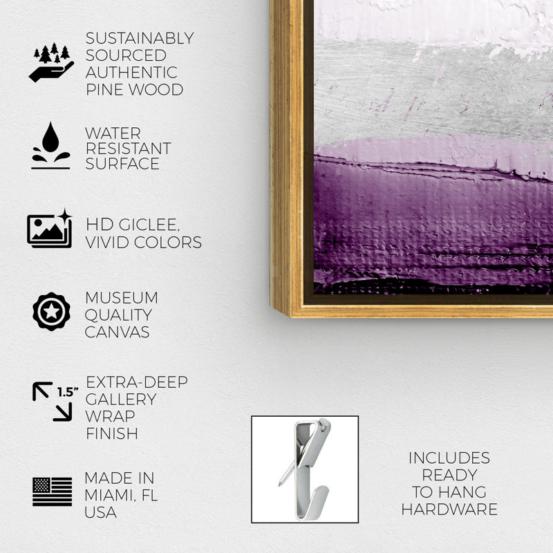 «Abstract Envision and Elevate Violet», impression, Cadre blanc, H 24 po x l 36 po, Blanc