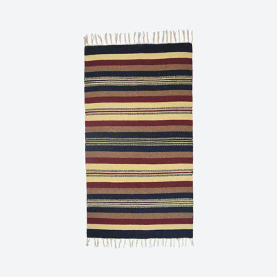 Handgefertigter Flachgewebe-Innen/Außenteppich Cresson aus Baumwolle in Beige/Schwarz/Rot