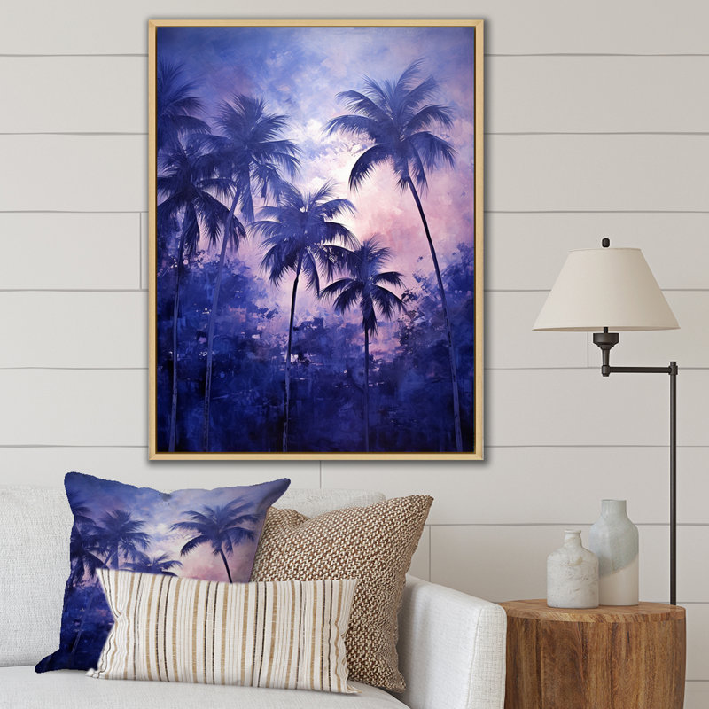 «Indigo Mystical Plam Tree Magic Impressions I», reproduction sur toile, Cadre naturel flottant, H 20 po x l 12 po x P 1 po
