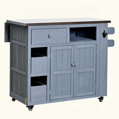 Îlot de cuisine d'extérieur en bois massif d'extérieur, table de gril supérieure en acier inoxydable avec support à épices latéral, chariot de cuisine avec tiroirs, armoire de rangement pour la cour arrière, barbecue, fête