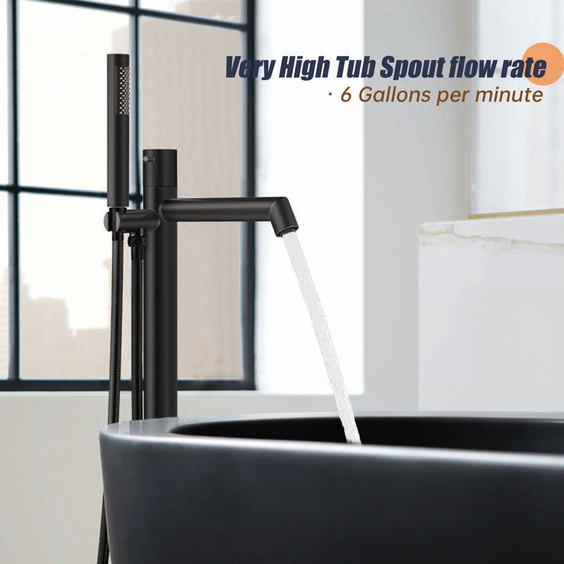 Matte Black Brass Floor-Mounted Freestanding Tub Filler