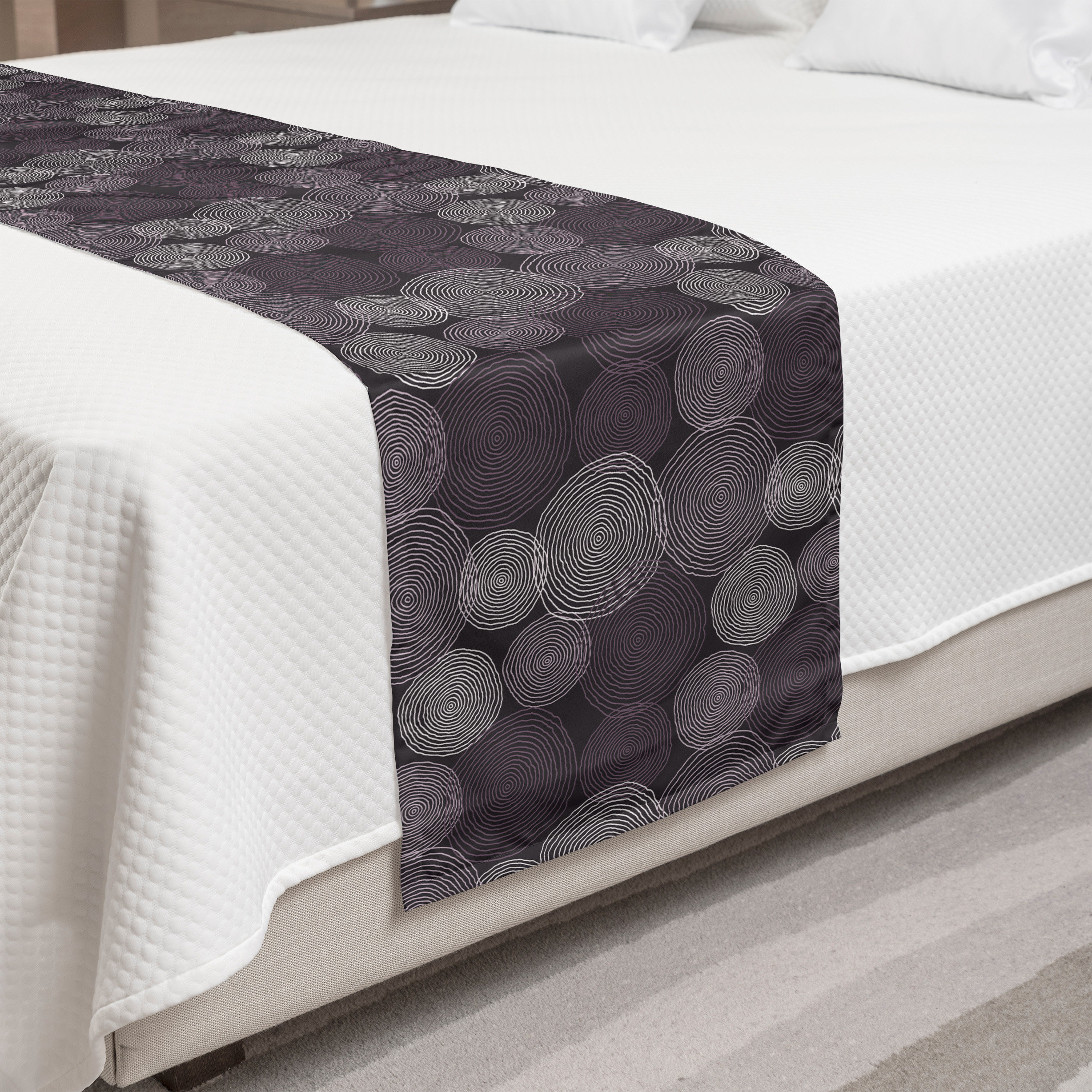 Ambesonne Abstract Bed Runner Sketchy Intricate Circles Eggplant Purple Grey  | Wayfair, image size:2456x2456