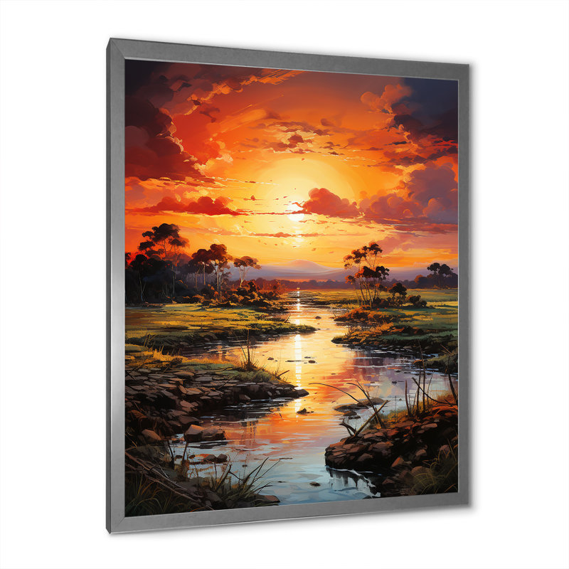 Vietnam River Delta Sunset III sur toile, H 20 po x l 12 po x P 1 po, Cadre photo argenté