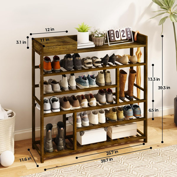 Traditional Shoe Racks Rebrilliant 23.6-Inch Brown Bamboo And Wood Freestanding Shoe Rack For ...