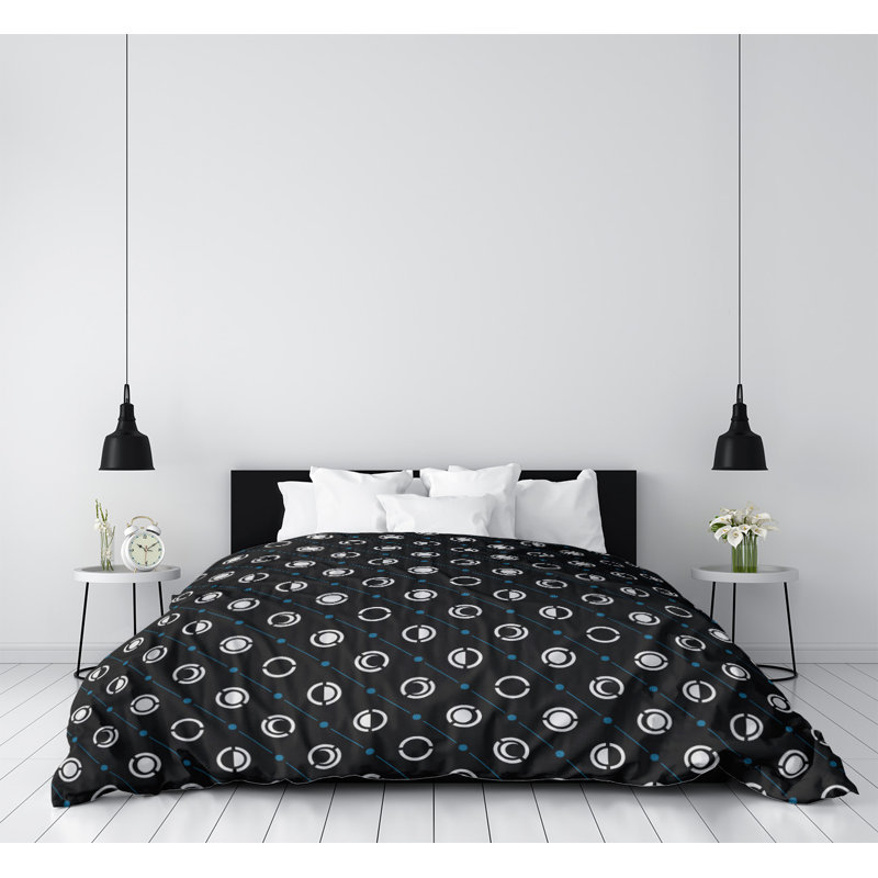 Housse de couette simple Moon phases, Housse de couette pour très grand lit, Accent bleu clair, Microfibre