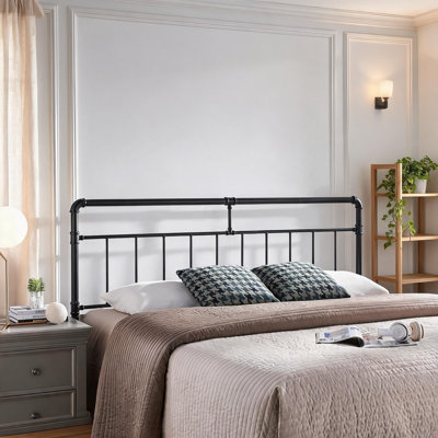 Industrial Silhouette Headboard for Bedroom Use, Deep Black Iron Construction Designed for King Size Mattresses