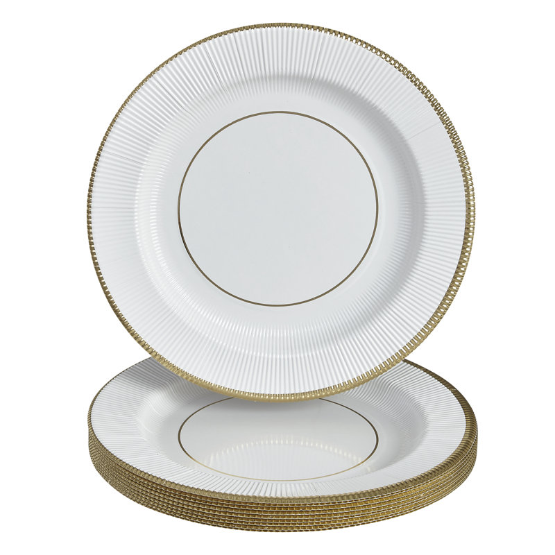 Assiette à dîner jetable en papier Basic, Or/blanc