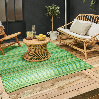 Rainbow Collection Outdoor Rug Striped Design in Green