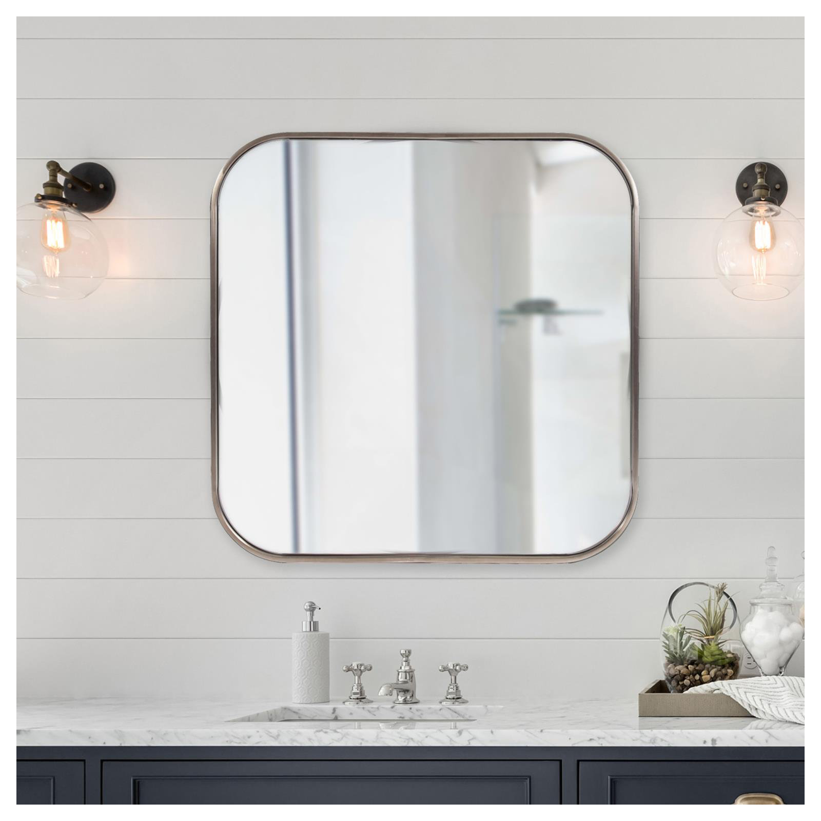 Ovella Steel Square Mirror, Brushed Brass