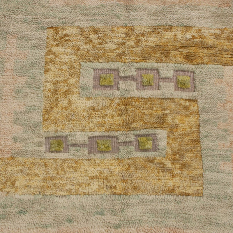 Rug & Kilim’S Scandinavian Style Rug In Green, Beige And Gold Geometric Pattern, Rectangle 6' x 9'