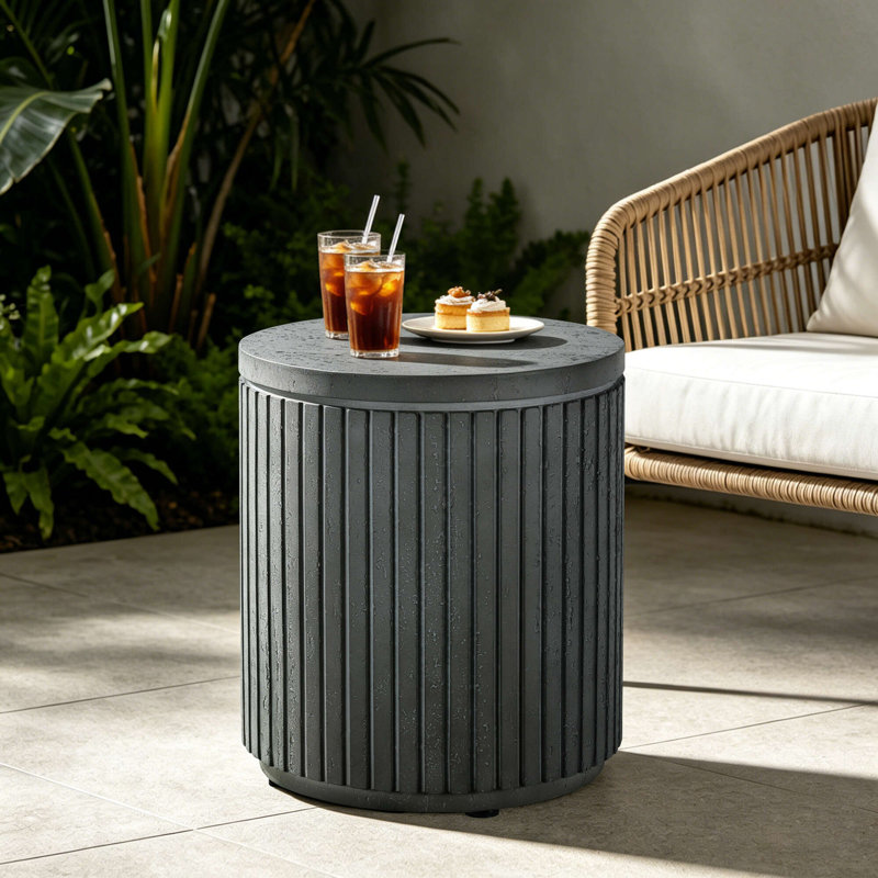 Table d'appoint ronde ronde avec motif cannelé, Charcoal Grey