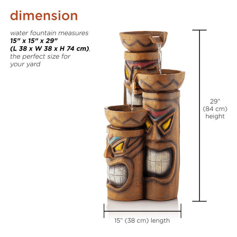 Triple fontaine Tiki avec lumières DEL