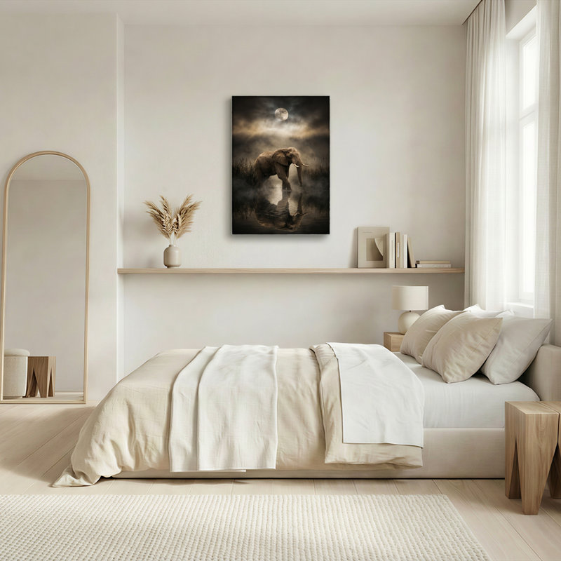 Ensemble de 1 tableau sur toile « Lune et Éléphant », 18"H x 12"W, Wrapped Canvas