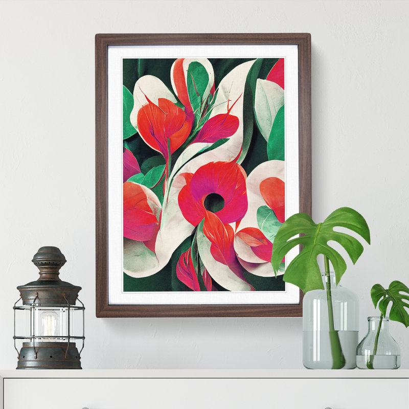 Abstract Flower Art No.1 - Framed Print, 46cm H x 34cm W, Brown