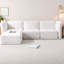 Canapé modulaire modulaire en L en chenille avec module d'angle et repose-pieds carrés, canapé modulaire moderne à 4 places avec accoudoirs en bois / métal, revêtement texturé et coussins en mousse souple-876215505