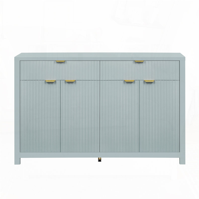 Console moderne à motif de vagues avec 2 tiroirs et 4 portes, Cyan