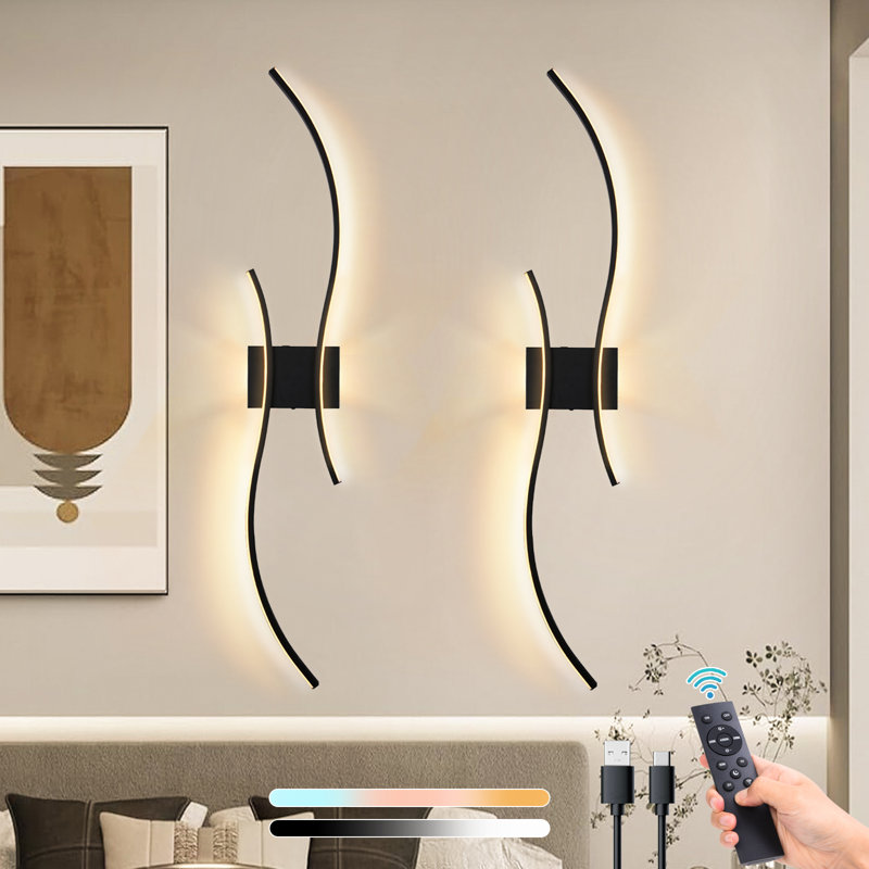 Large Indoor Wall Lights Set of 2,100cm Rechargeable Wireless Wall Lights with Remote Control