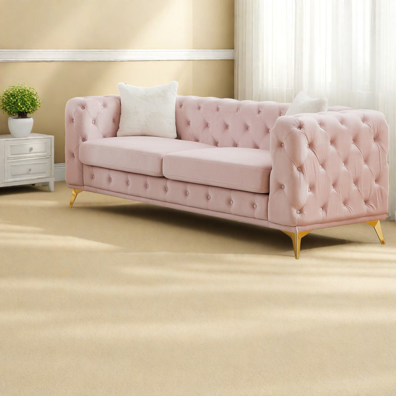 Canapés à compression, Chesterfield moderne en velours rose de 82,5 pouces pour la maison