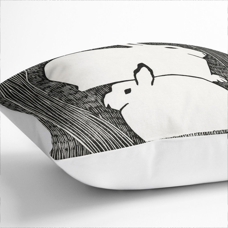 Two Snow Hares Square Throw Cushion, White, 40cm H x 40cm W x 15cm D