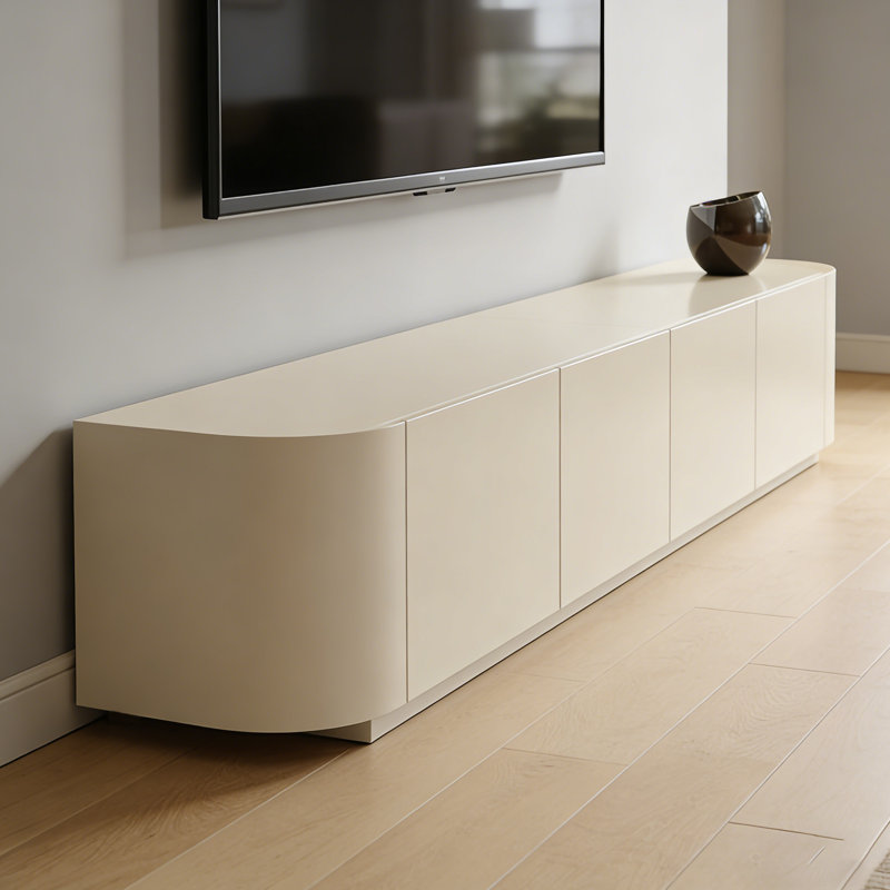 Meuble télé simple en bois avec 4 tiroirs, Beige gris