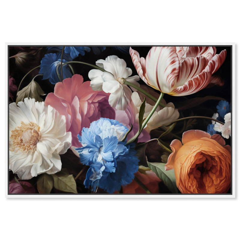 Elegant Floral Canvas Wall Art with White Floater Frame, 15" x 10"