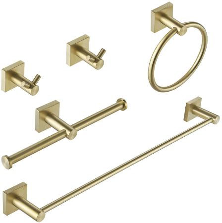 Cairo Brushed Gold 5 pieces Decorative Bathroom Hardware sets, Brushed Gold
