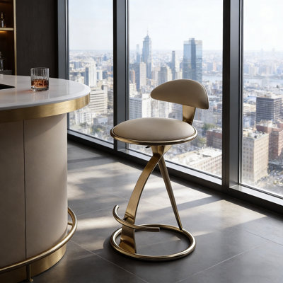 Tabouret de bar moderne et minimaliste rembourré en cuir avec repose-pieds