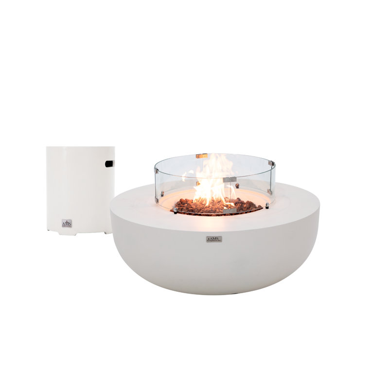 Eclipse 44" Round Propane Fire Pit Table with Wind Guard, Burner Lid & Tank Cover, Cream White
