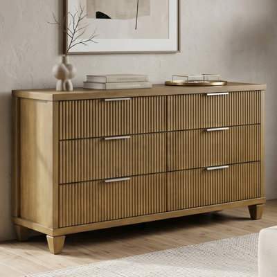 Baidy 54.8" W Solid Wood 6 Drawer Dresser Mid-Century Modern