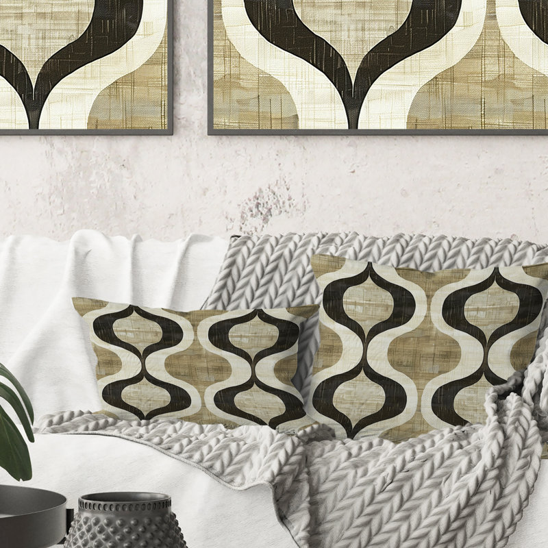 Coussin Beige noir Mid-Century Reto Trellis - Mid-Century, H 16 po x l 16 po