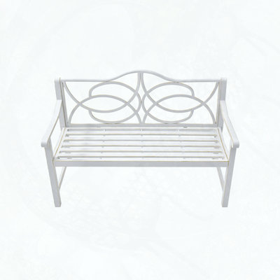 Metal Park Bench with Floral Backrest and Slatted Seat
