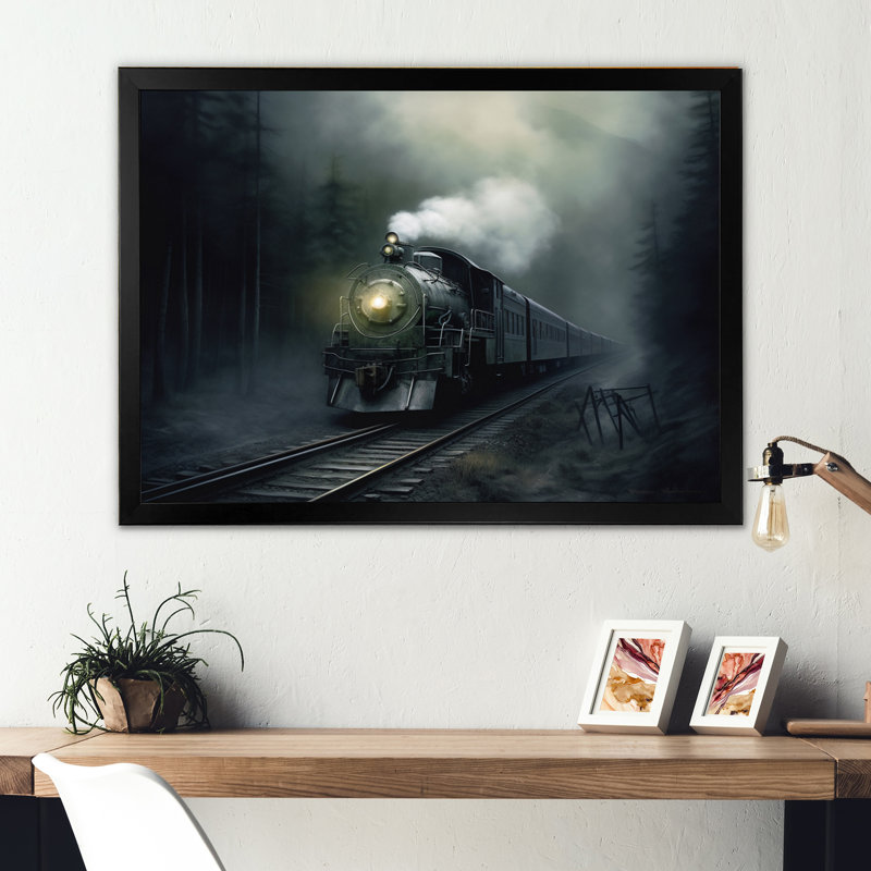 Train Atmospheric Whispers I - train, art mural, H 12 po x l 20 po x P 1 po, Cadre photo noir