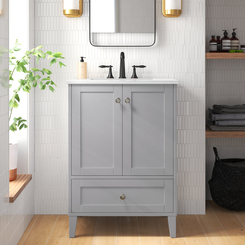 Selma 24'' Single Bathroom Vanity with Engineered Marble Top, Gray