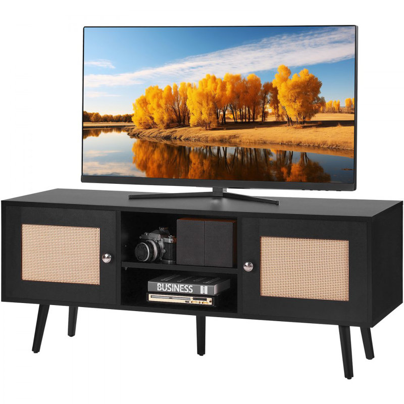 Rattan TV Stand, Boho TV Cabinet for 55 inch TV, Mid Century Modern TV Stand