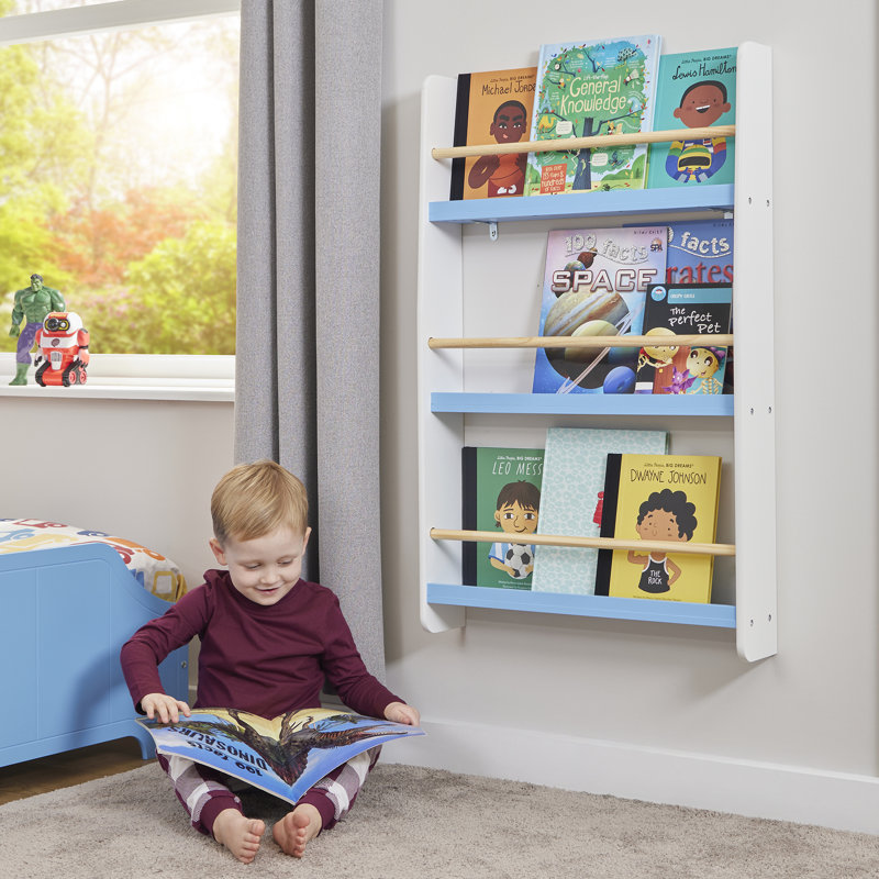 Kids Picture Book Wall Bookshelf, White/Blue