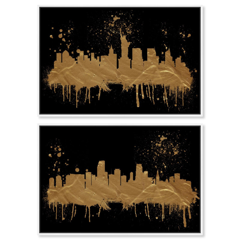 Décoration murale abstraite sur toile "Glamour City Lights" par Art Remedy, 31" H x 46" W, Cadre blanc