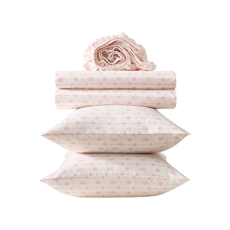 Wrangler Printed Cozy Novelty Sheet Sets, Queen Sheet Set with 2 Pillowcases, Steer Head Stripe Pink