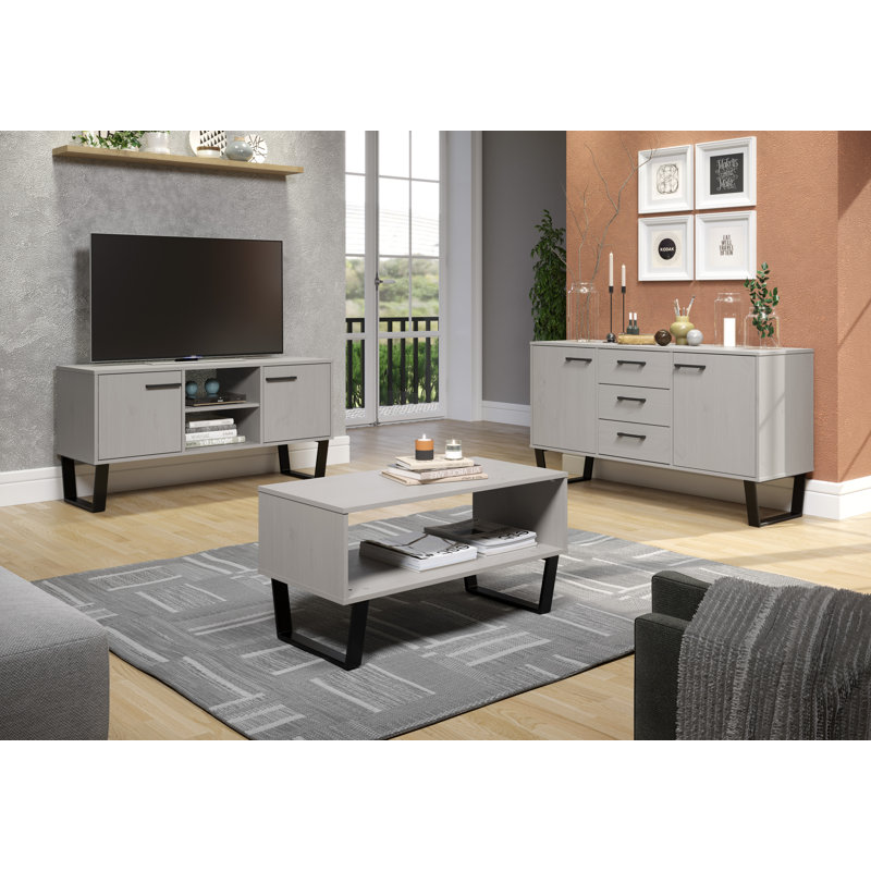 Elad Sideboard, 3 Drawers and 1 Door, industrial design, Antique wax, Grey