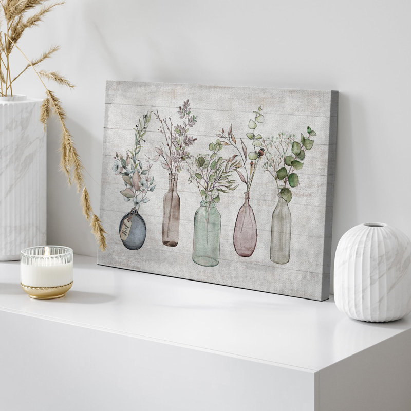 Panneau de fleurs en bouteille dans un vase, Toile tendue, H 24 po x l 36 po x P 1,5 po