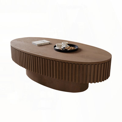 Oval Coffee Table with Flip-Top Hidden Storage – Walnut, 47"