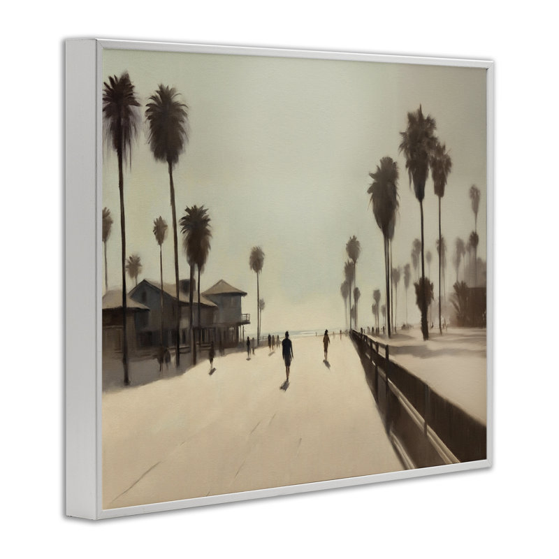  Dessin de giclée sur la plage à midi par Noah Bay, H 16 po x l 20 po, Estampe numérique encadrée blanc bord de mer