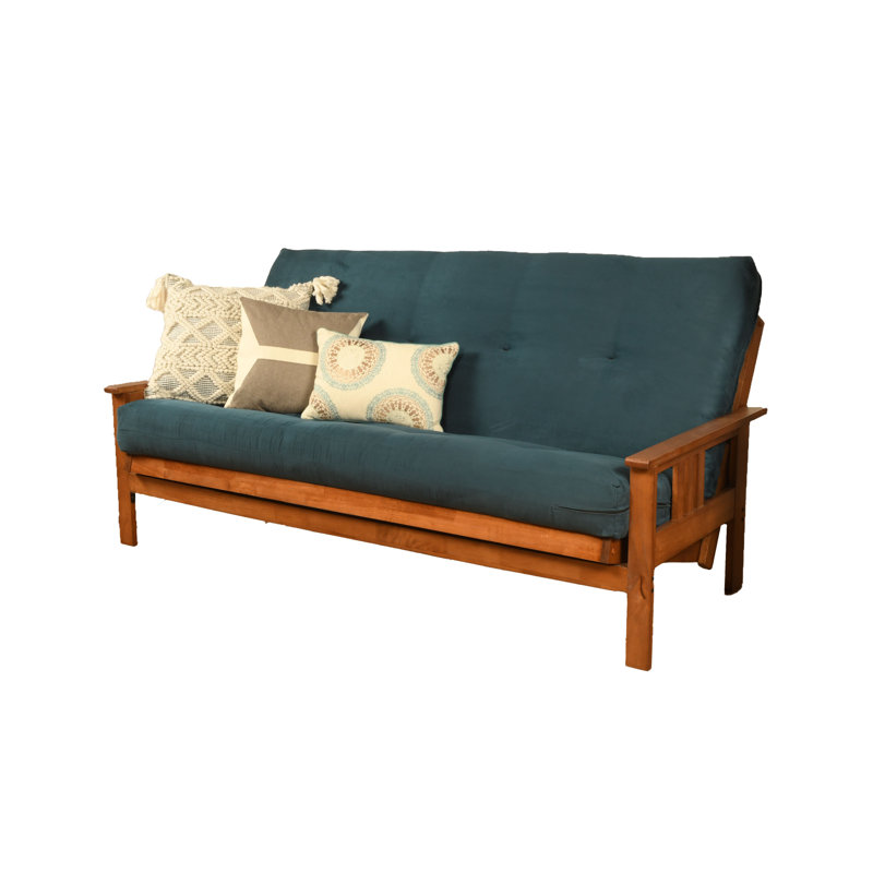 Johnte Full-Size Futon Frame and Full-Size Innerspring Mattress, À ressorts, Microsuède bleu, Barbade